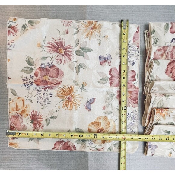 Set of 8 Cloth Napkins 18” Floral Butterfly Print Reversible Fabric Table Linens - Picture 2 of 7
